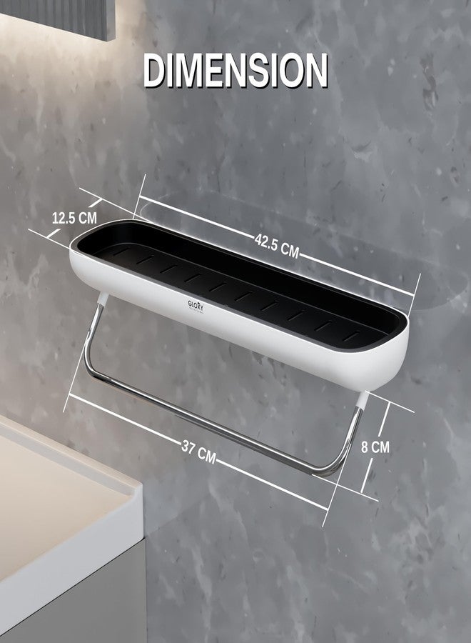 GLOXY Wall Mount Bathroom Storage Rack with SS Towel Holder Rod - Multipurpose ABS Premium Toiletry Organiser Shower Caddy for Bathroom Accessories - Black & White - Image 2